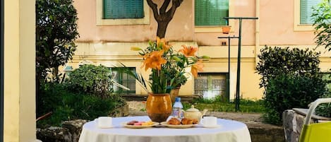 terrace with orange tree