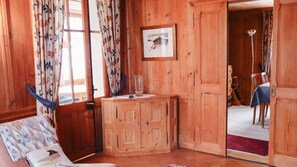 cozy wooden chalet view from living room 