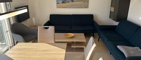 Wohnraum mit 2 x Schlafcouch und Essbereich