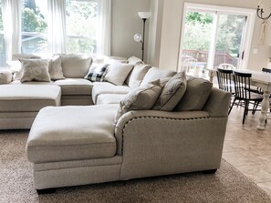 The sectional is very comfortable and can seat a lot of people.