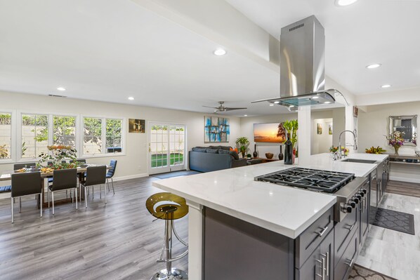 Kitchen, dining room and family room