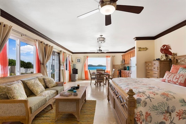 Studio style room with ensuite bathroom, kitchen and sitting area