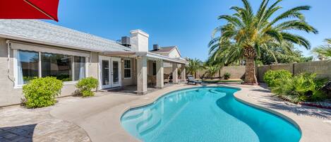 Resort style back yard with heated pool