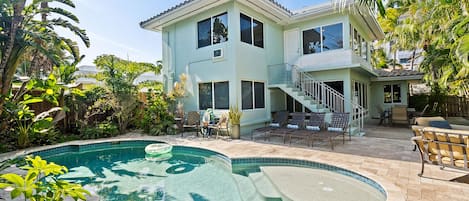 Heated saltwater pool with sundeck