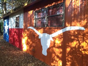 HOOK 'EM!  Texas-sized mural on the back side on the Lone Star Cabin.