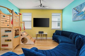 Loft w/ Shuffleboard Table, Game Console & Mini Jungle Gym