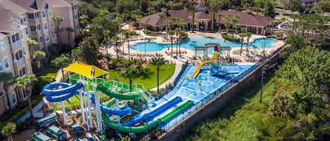 Windsor Hills pool & clubhouse. Our unit is located in the building on the left.