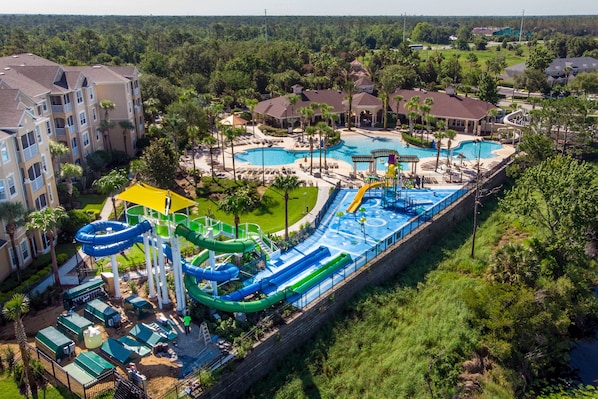 Windsor Hills pool & clubhouse. Our unit is located in the building on the left.