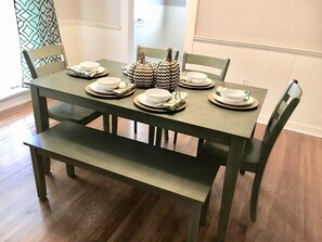 For those "eat-in" meals, the dining room has seating for 6.