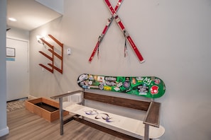 Custom snowboard bench with ski rack an boot storage