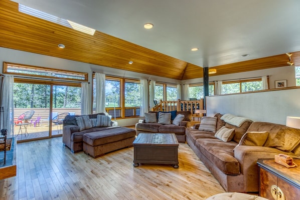 Spacious living room with comfy couches to hang out with your family and friends
