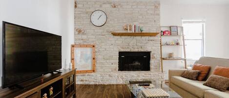 Sunken Living Room with Vaulted Ceiling
