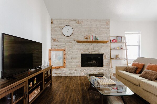 Sunken Living Room with Vaulted Ceiling
