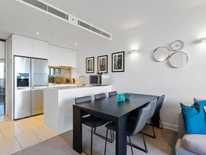Open-plan dining and kitchen area