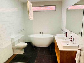 Double basin, large shower and bath tub