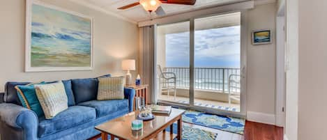 Living room with gorgeous ocean-front view