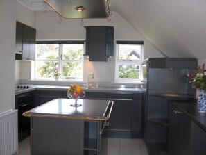 spotlessly clean and well equipped kitchen area