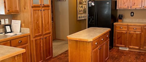 Spacious kitchen with center island.