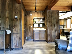 Wet bar to mix up your favorite cocktails by the fire. 