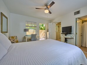 Bedroom north view with open door to patio.