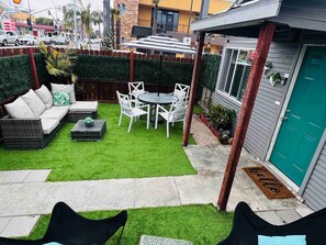 The private yard is fenced.