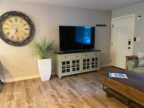 Entry door and Tv stand area.