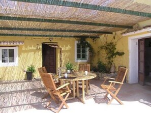 Outdoor dining on the large patio area.