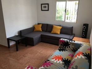 Large living room with one double sofa bed,xbox360 and DVD, games, books.
