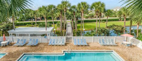 Hannah's Hideaway!  View of pool and spa from condo, relax and unwind on balcony