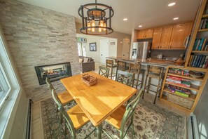Beautiful dining area with more seating at the bar