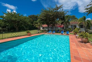 The amazing large pool deck and pool overlooking the Caribbean sea