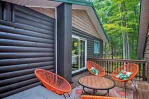 After a day on the lake or trails, unwind on the deck with a glass of wine.