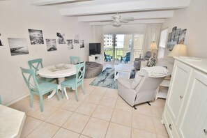 Dining room flows into living room