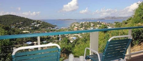 The view from your deck overlooks Cruz Bay and other distant islands. 