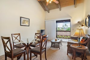 Comfortable seating for four people at the dining table.