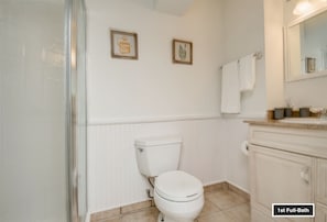 Basement floor full-bathroom, complete with essentials