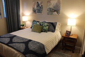 Queen size bed with memory foam topper
