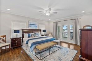 Main Level Primary Suite with king bed and full bath. Plus direct access to the deck.