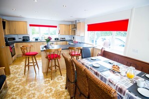 large kitchen with dining area