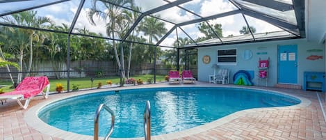 Enjoy the private screen enclosed heated pool