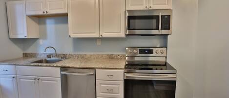 Newly renovated kitchen with granite counter tops