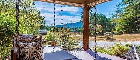 This is your view from the front porch while reclining on the spacious swing. 