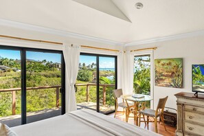 King bed has a view of the ocean & the sound of the surf. Split Air Conditioning