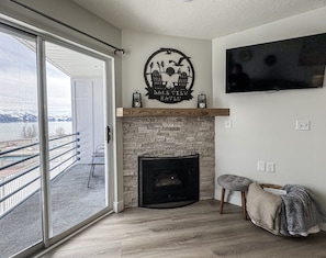 Fire place and walk out patio