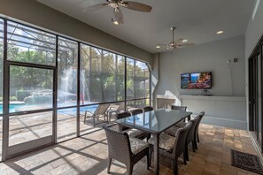 Have a meal al fresco at the outdoor dining table which seats up to 8 guests (Disclaimer: Fireplace(s) not allowed for guest use, homeowner use only.)