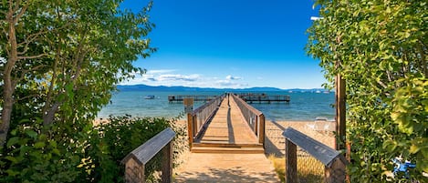 Beach walk way and dock right on the lake just steps from your door