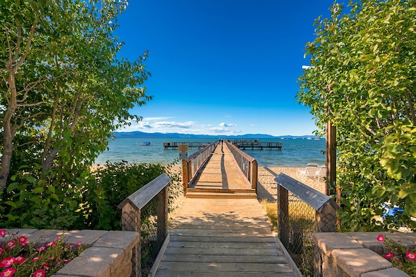 Beach walk way and dock right on the lake just steps from your door