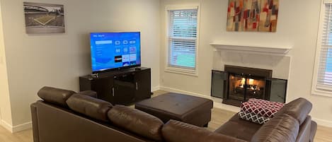 Living area and fireplace