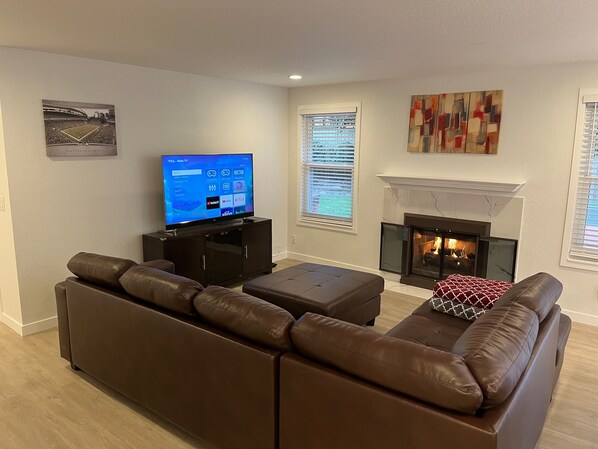 Living area and fireplace