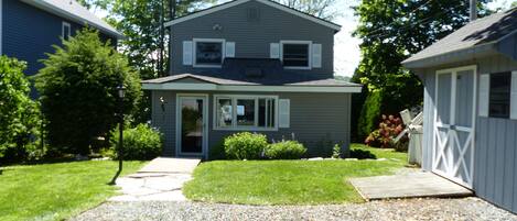 Front view of home and shed